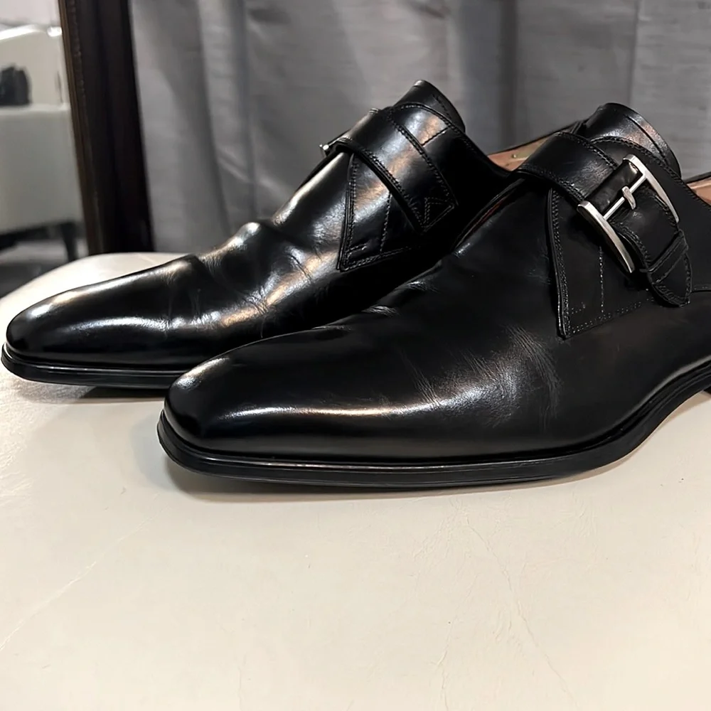 Magnanni Black Leather Monk Strap Loafers